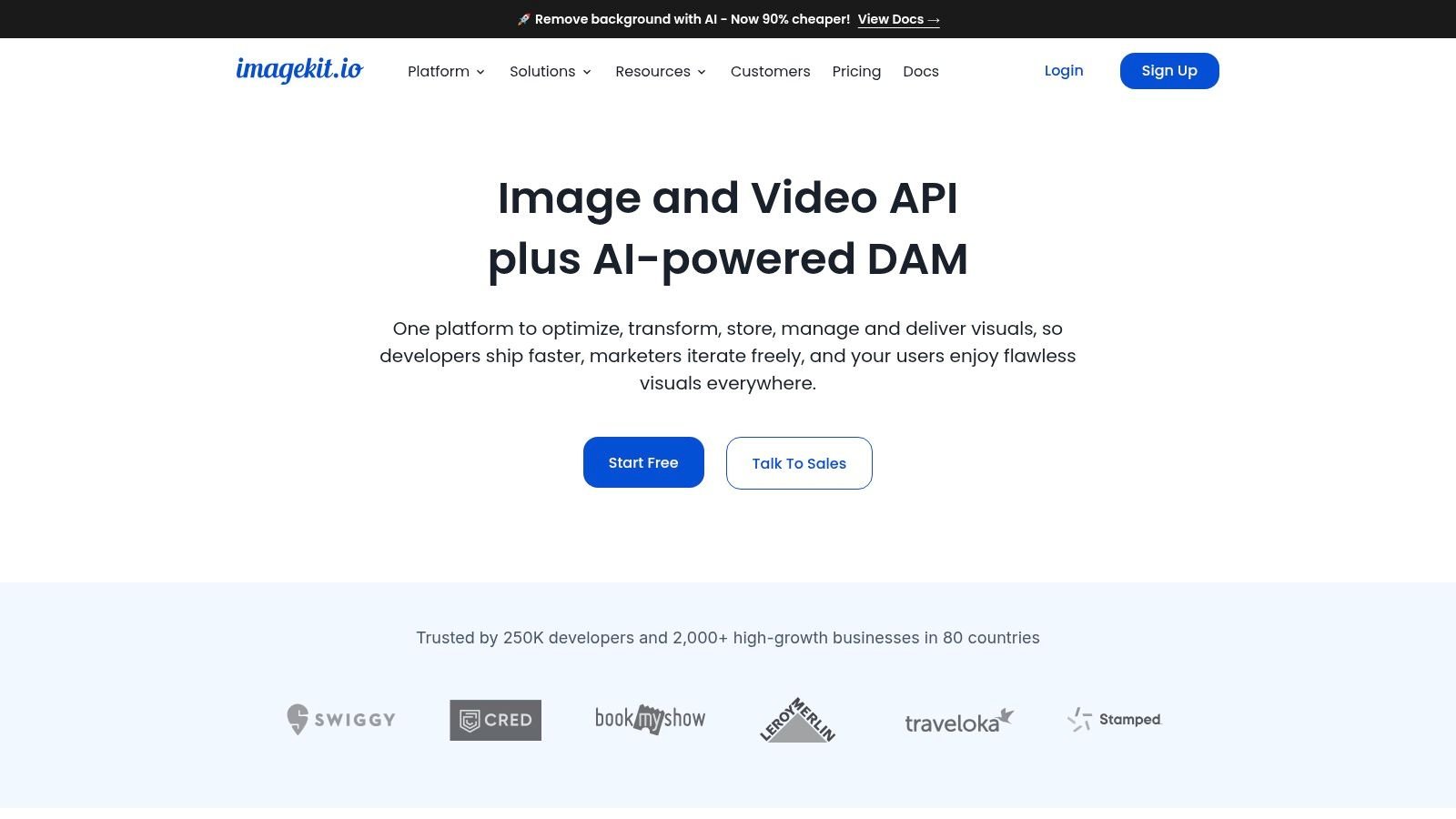 ImageKit.io dashboard showing analytics on image optimization and delivery
