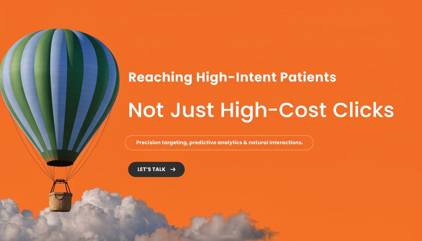 A vibrant graphic featuring a green and blue hot air balloon against an orange background for medical marketing.