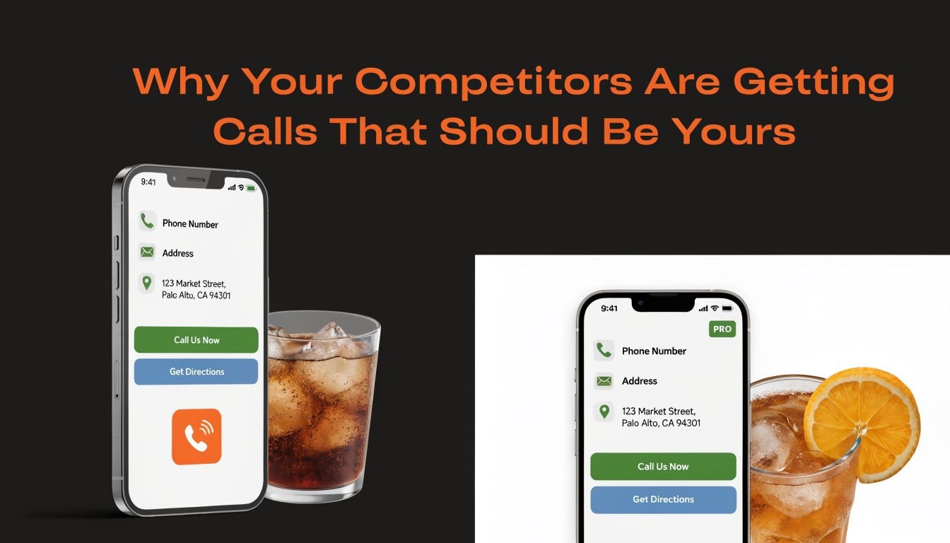 A digital marketing comparison showing a standard business mobile interface versus a professional optimized mobile business profile.