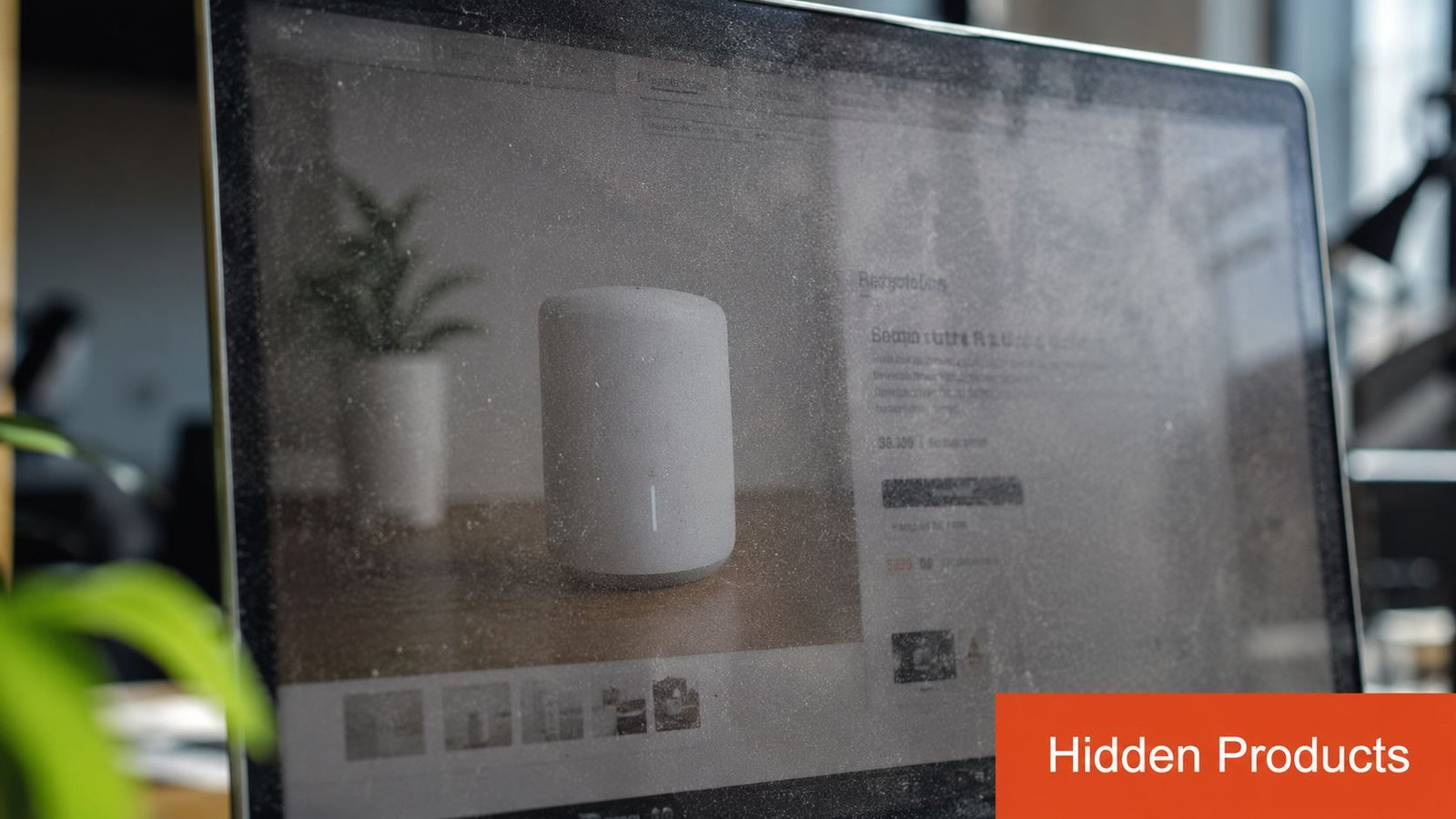 A close-up view of a computer monitor displaying an ecommerce product page for a smart speaker.