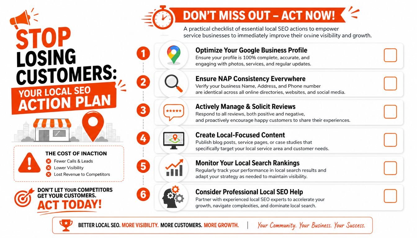 A local SEO action plan checklist for service businesses to improve online visibility and customer growth.